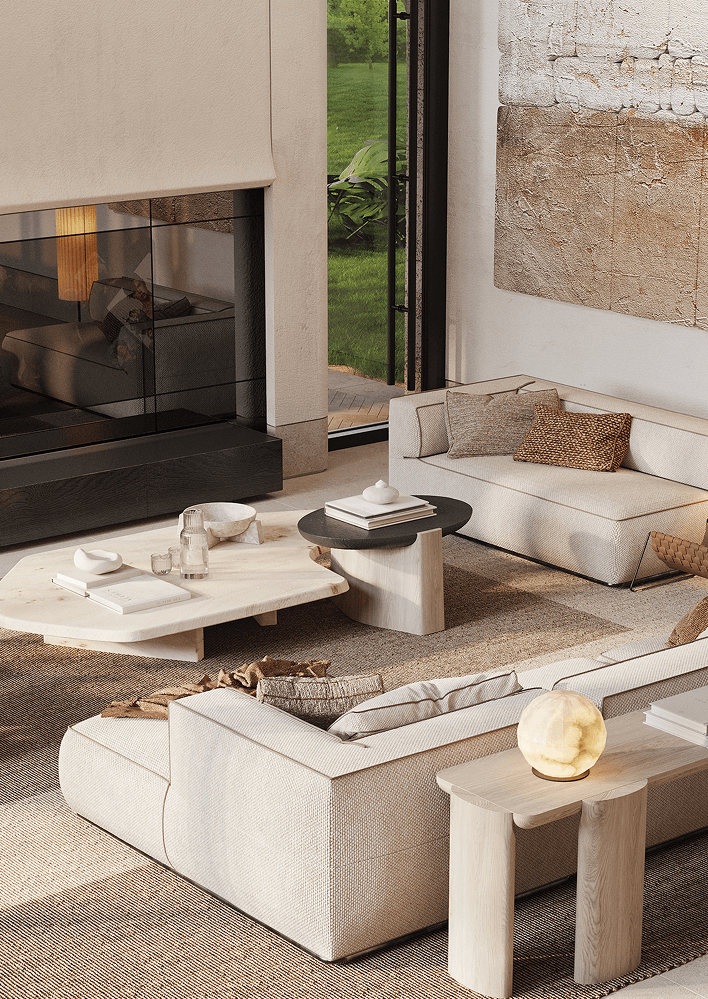 Project The spacious living area opens up to the outdoors, seamlessly connecting the home with the lush landscape.
