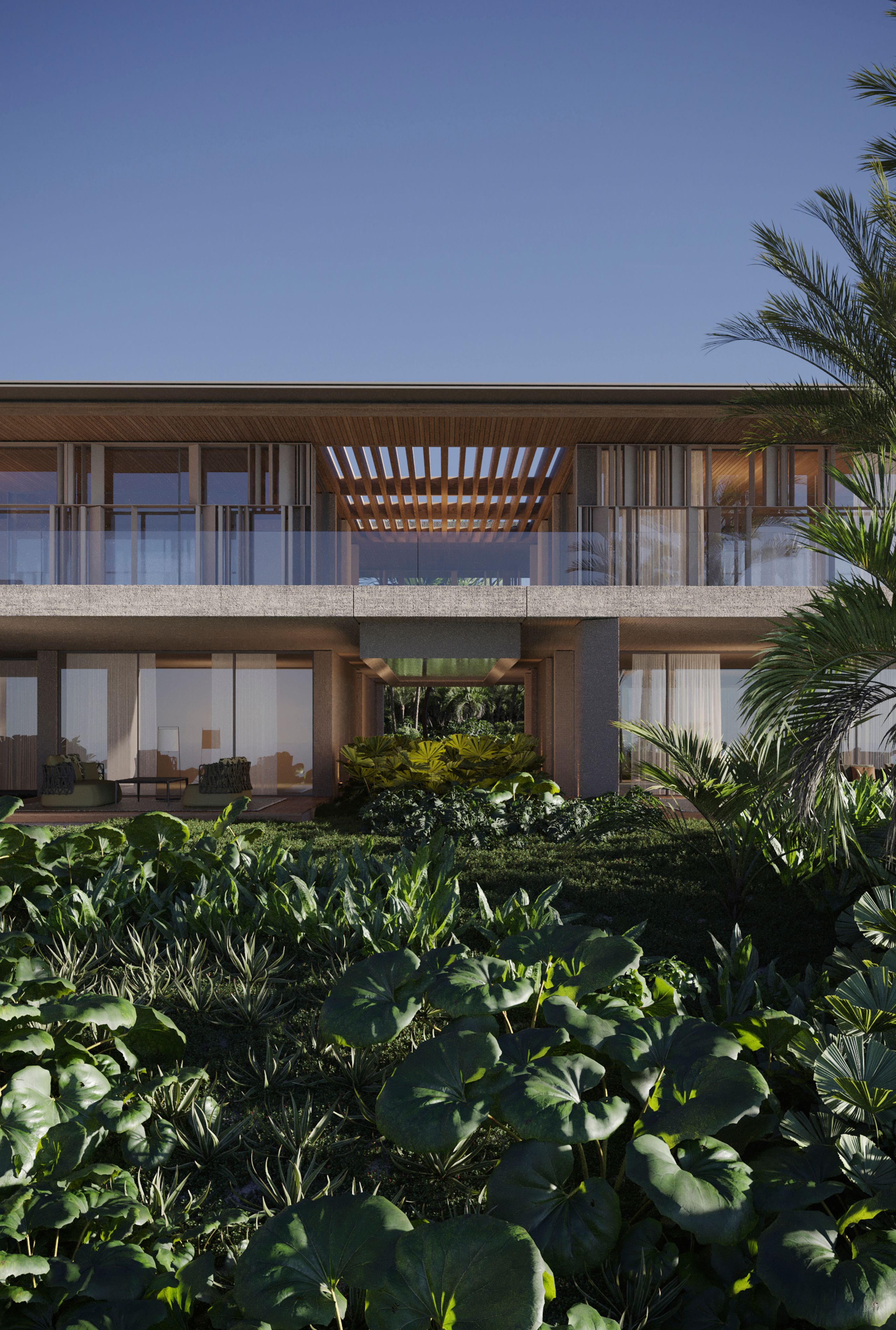 Project Palmscape Villa is nestled in the serene landscape of Abu Dhabi, offering a luxurious escape that harmoniously merges contemporary design with nature. The villa stands as a true testament to elegance, its architectural form blending effortlessly with the surrounding environment, creating an unparalleled connection to the sea.
