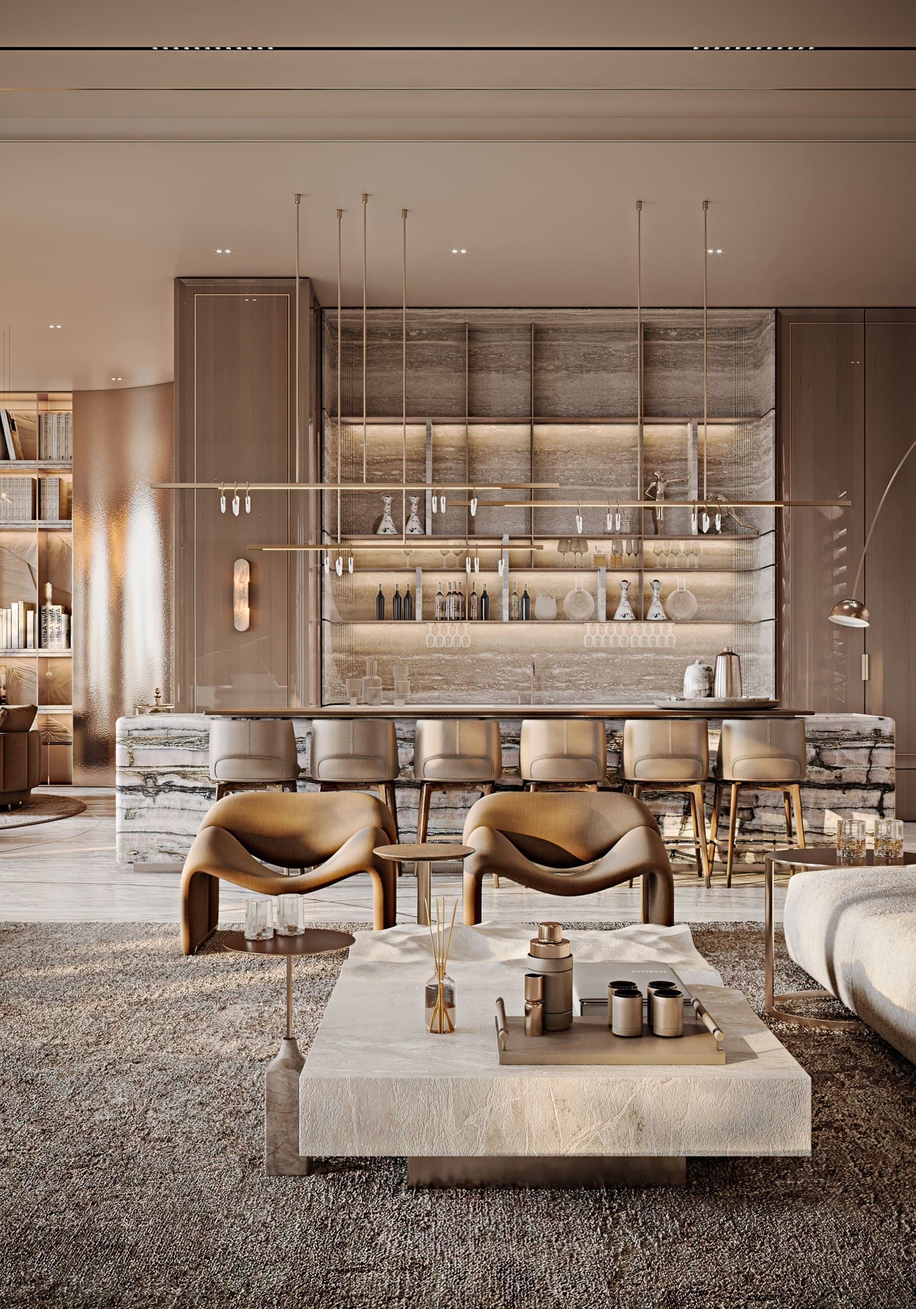 Project The Super Penthouse at Raffles The Palm Dubai Residences represents the pinnacle of high-end real estate, blending unparalleled opulence with thoughtful design. YODEZEEN has crafted an interior that not only embodies sophistication but also aligns with the grandeur of the architecture, showcasing modern aesthetics with timeless elements.