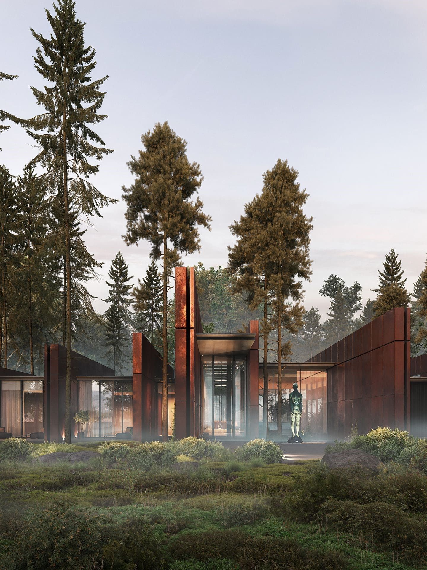 Project The Solar residence, situated within a tranquil pine forest, represents a sophisticated fusion of architecture and nature. Designed by YODEZEEN, this project focuses on a seamless integration with the natural surroundings, employing materials like corten steel to harmonize with the landscape’s natural tones and textures.